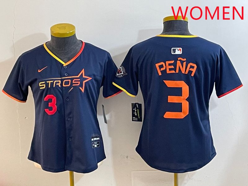Women Houston Astros #3 Pena Drak Blue Three generations Joint Name 2025 Nike MLB Jersey style 4101